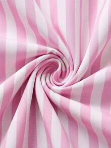 SHEIN Clasi Women's Striped Print V-Neck Short Sleeve Jumpsuit - Pink - View 7