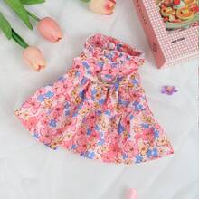 PETSIN Summer Floral Pet Dress With D-Ring, Adjustable Open Chest Pink & Blue Flower Ruffled Dog Clothes, Princess Dress For Teddy, Bichon, Pomeranian, Cats For Outdoor Walks - Pink - View 6