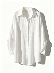 SHEIN Swim Vcay Ladies' Solid Color Textured Summer Beach Kimono - White - View 7