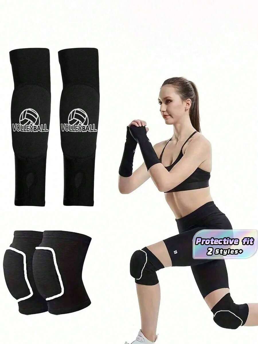 Conjunto de mangas para el brazo y rodilleras para voleibol de playa, equipo deportivo de protección acolchada de unicolor para entrenamiento