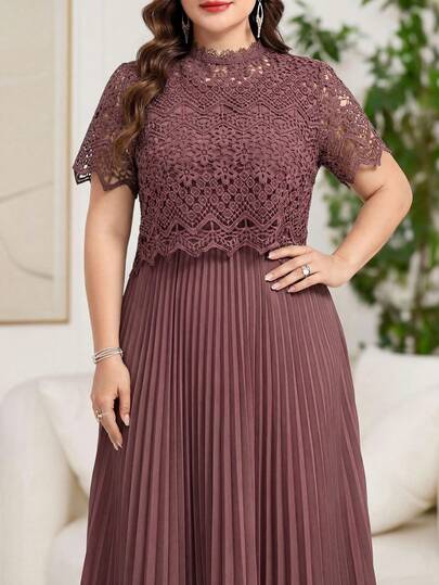 Reflora Plus Size Women Solid Color Short Sleeve Lace Pleated Dress Women's Fashion Graduation Dress For Women Graduation Outfit For Mother Graduation Ceremony Birthday Dresses For Women Birthday Outfits For Women Carnival Costume Carnival Women Look 2026 Women Carnival Costume Carnival Outfit Carnival Costume For Women Women's Carnival Costume Summer Outfits For Women Summer Clothes Summer Vacation Outfits Summer Outfits For Woman Summer Clothes Women Elegant Dresses For Women Elegant Dress For Women Elegant Dresses For Party Elegant Dress Women High-Quality Dress