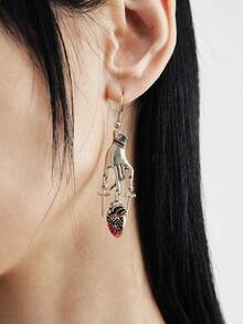 MortiRose A Hot-Selling Fashion Gothic Style Two-Handed Cross Heart Earrings,Goth/Gothic/Punk/Grunge/Dark Gothic,Streetwear,Summer/Festival/Prom/Party,Vintage - Substitute Platinum - View 3