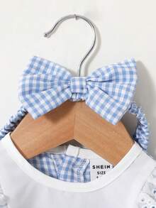 SHEIN 新生儿粉色连衣裙和蝴蝶结发带套装，可爱公主风 - 淺藍色 - 查看 3
