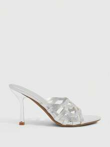 CUCCOO SZL Women's Sandals, Spring And Summer, Rhinestone Hollow Design, Open-Toed, Stiletto, Party Club, Silver High-Heeled Sandals. - Silver - View 2