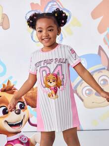 SHEIN | PAW Patrol 女童条纹圆领短袖可爱连衣裙 - 粉色 - 查看 2