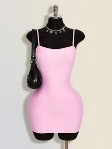 SHEIN ICON 女士时尚百搭纯色吊带连衣裙 - 粉色 - 查看 11