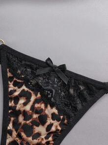 EmpressEnvy Celana Dalam G-String Wanita Motif Leopard Kasual Sederhana dengan Hiasan Pita Renda Kontras, Seksi Klasik Motif Hewan - MultiWarna - View 4