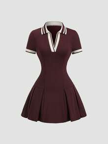 Sweetra Đầm thể thao đa năng kiểu Anh cổ polo Y2K - Màu Đỏ Sâu - Xem 1