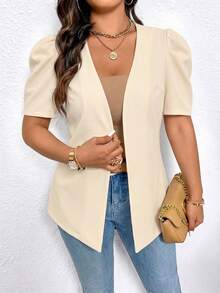 Elenzga Plus Size Women Solid Color Casual Minimalist Lightweight Blazer - Apricot - View 3