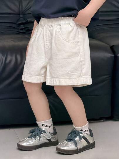 Dazy Kids Basic Solid Color Casual Straight Leg Denim Shorts For Toddler Boys