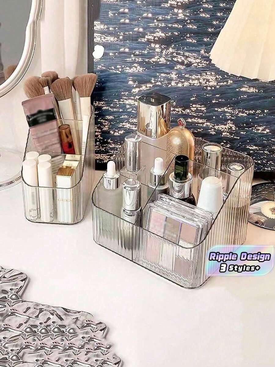 SHEIN 1 hộp đựng mỹ phẩm để bàn, hộp nhựa Acrylic trong suốt, hộp son kẻ caro, xô đựng cọ trang điểm, hộp đựng đồ dùng phòng tắm - Trong sáng - Xem 1