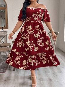 GlowEve CURVE Vestido rojo elegante y romántico de hombros descubiertos para mujer de talla grande, para verano - Rojo - Ver 8