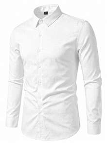 Manfinity Bizformal Camisa de manga larga de tela estampada de vestir informal para hombres - Blanco - Ver 5