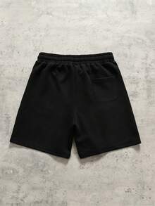 ROMWE MEN Pantalones cortos con cordón en la cintura, estampado de llamas con diamante de imitación, estilo urbano para hombres - Negro - Ver 6