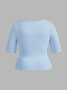 SHEIN BASICS 3件套休闲纯色针织圆领短袖修身加大码T恤 - 彩色 - 查看 10