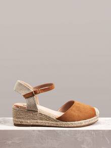 Styleloop Sandal nữ đế dày, chất liệu gai dầu, kiểu dáng thời trang, khóa cài tròn, thích hợp cho kỳ nghỉ hè, không thể thiếu khi đi du lịch. - Lạc đà - Xem 1