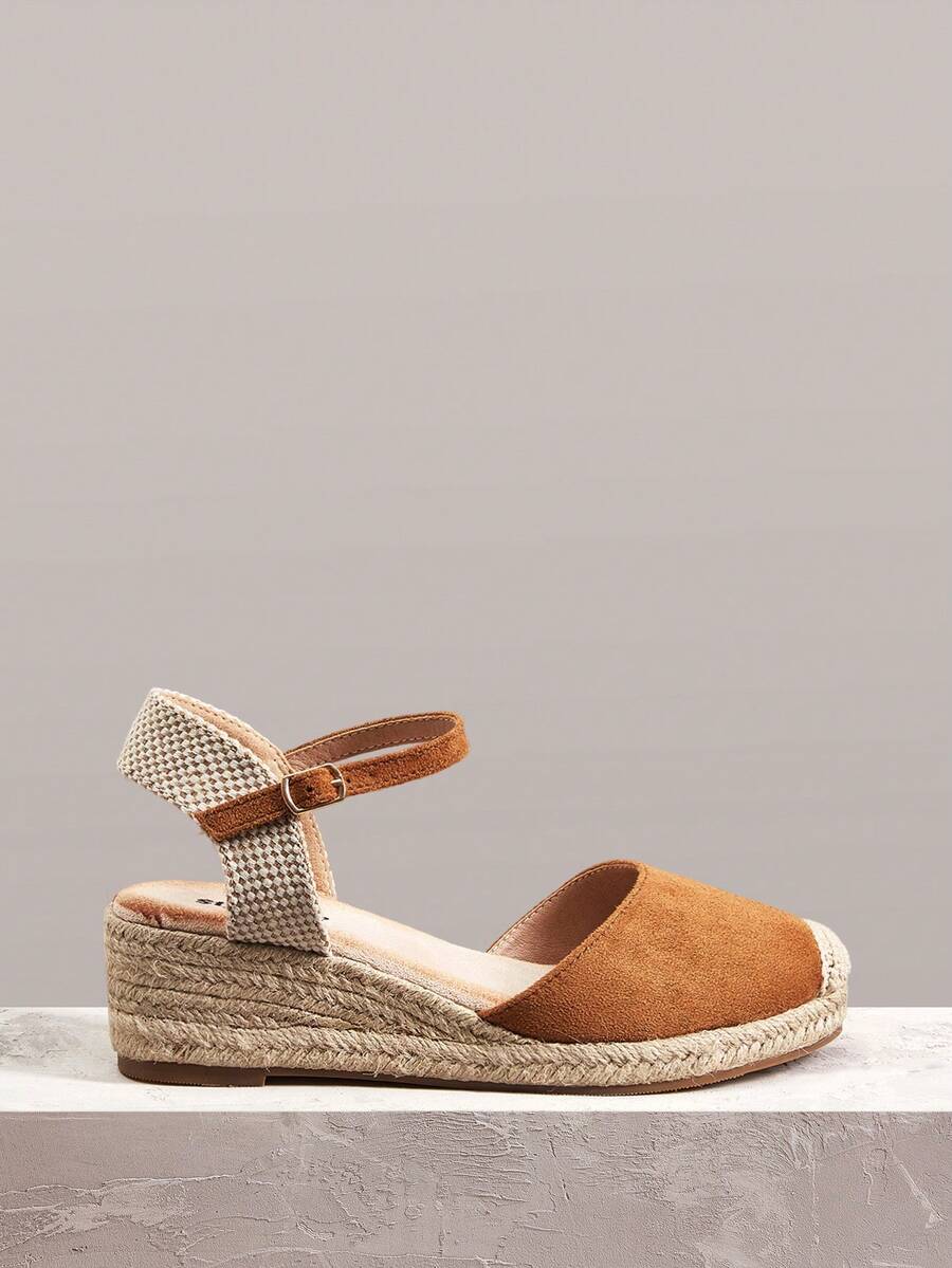 Styleloop Sandal nữ đế dày, chất liệu gai dầu, kiểu dáng thời trang, khóa cài tròn, thích hợp cho kỳ nghỉ hè, không thể thiếu khi đi du lịch. - Lạc đà - Xem 1