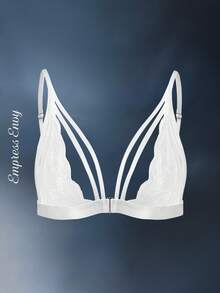 SHEIN 女士前扣蕾丝镂空罩杯性感内衣文胸 - 白色 - 查看 1