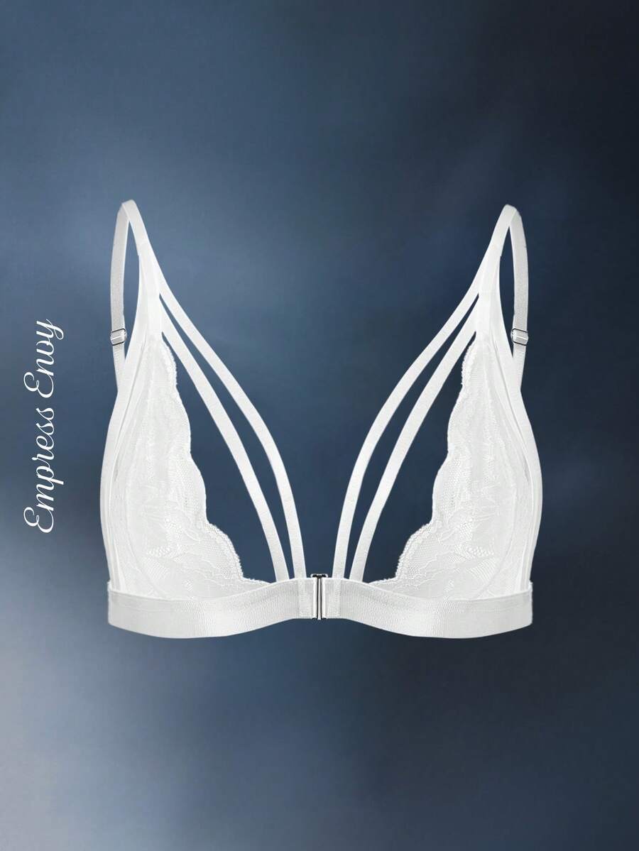 SHEIN 女士前扣蕾丝镂空罩杯性感内衣文胸 - 白色 - 查看 1