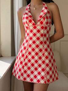 SHEIN PariChic Đầm nữ dáng lửng, họa tiết chim bồ câu kỹ thuật số, cổ chữ V sâu, không tay, kiểu yếm sau lưng, ôm eo, thanh lịch, thích hợp cho dạo phố, đi nghỉ mát, đi biển, mùa hè thu 2026, dự tiệc, sinh nhật. - Nhiều màu - Xem 8