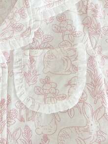 SHEIN Baby Girls' Pink White Rabbit Floral Pattern Ruffle Collar Short Sleeve Pants 2 Pieces Pajama Set Cute Summer Holiday Casual Comfortable Sleep Night - Pink - View 4