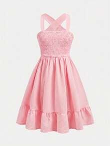 SHEIN Tween Girl Commuting Fashion Cute Loose Elegant Dress - Pink - View 2