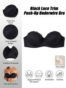SHEIN Sexy Lace Bandeau Bra For Women - Black - View 7