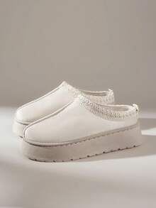 Solecia Women's Platform Shoes, Imitation Suede Fabric, Fashionable And Versatile Street Style, Sewing Design, Non-Slip And Breathable Comfortable Platform Shoes, Solid Color Casual Slouchy Style, All Match Version With College Retro Style, Suitable For All Seasons - Beige - View 2