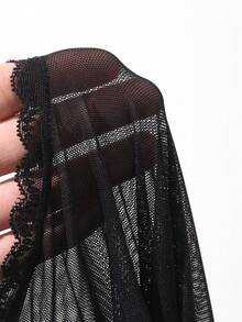 DAZY Women's Mesh Patchwork Ruffle Fitted Camisole Top, Versatile For Daily Wear - Black - View 5