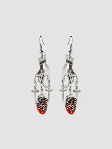 MortiRose A Hot-Selling Fashion Gothic Style Two-Handed Cross Heart Earrings,Goth/Gothic/Punk/Grunge/Dark Gothic,Streetwear,Summer/Festival/Prom/Party,Vintage - Substitute Platinum - View 2