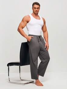 LUVLETTE Pantalones de pijama de algodón puro 100% suave y básico de color gris para hombres de talla grande, para primavera y verano, pantalones de salón, lencería como ropa exterior, pantalones de pijama transpirables, pijamas de otoño - Gris - Ver 8