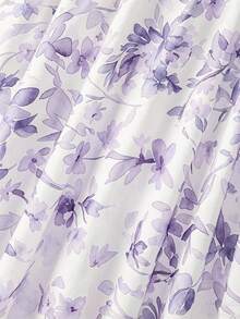 GlowEve CURVE Plus Size Women's Floral Print Elastic Waist Ruched A-Line Skirt Suitable For Spring Summer Date Night Vacation White Elegant - Purple - View 6