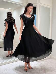 Modelyn Đầm dài màu đen thanh lịch và lãng mạn cho buổi đi chơi. - màu đen - Xem 3
