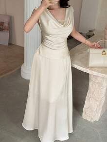 Feyla Sling Splicing Lace Blouse + Skirt 2 Pieces Set - Apricot - View 5