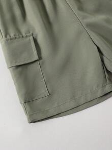 SHEIN 两件套男童夏季条纹纹理 Polo 衫和工装裤套装 - 綠色 - 查看 6