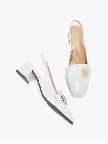 Alvarani 2026 Retro French Solid Color Stylish Office Commute Thick Heel Metal Buckle Thick Heel Pumps, New Summer Date Home High Heel Shoes For Women, Elegant,Elegant - White - View 10