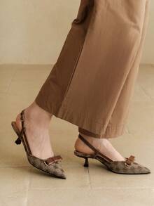 Alvarani 2026 Women's Closed Toe High Heels With Bow Decor And Vintage Floral Pattern, Comfortable Kitten Heel Pumps Suitable For Daily, Work, Party, Formal Occasions, In Brown Valentines,Elegant,Elegant,Pointed Heels - Brown - View 6