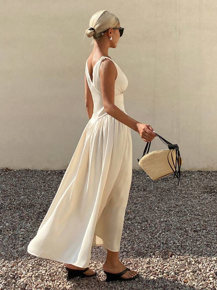 Contrast Lace Cinching Waist Dress, Elegant Summer Holiday Dress For Women