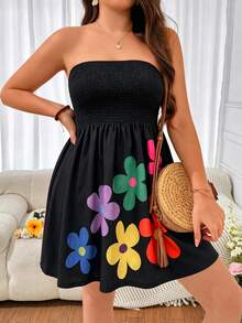 SHEIN Clasi Plus Size Women Floral Print Strapless Dress, Vacation - Multicolor - View 4