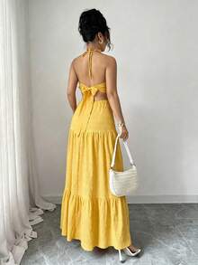 Rafferiza Đầm dài thanh lịch thắt nơ rỗng dành cho nữ - Màu vàng - Xem 2