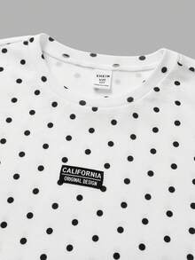 Conjunto de camiseta de manga corta de cuello redondo y pantalones con estampado de lunares suelto y casual para niña preadolescente, vestido suave, vestido de encaje, vestido de lunares, vestido con lazo, vestido de verano, conjunto de verano, vestido de playa, vestido de graduación - Blanco - Ver 3
