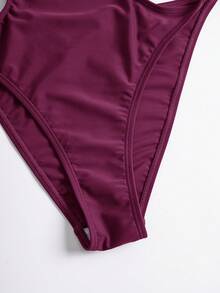 Opulessa Women's Fashion Versatile Metal Rivet Sexy Halter Backless One-Piece Swimsuit - Burgundy - View 9