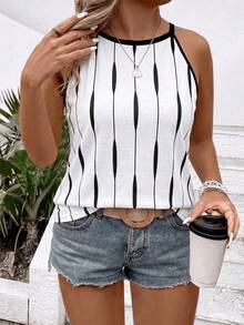 Selamara Women's Spring/Summer New Arrival Asymmetrical Vertical Striped Print Camisole - Multicolor - View 3
