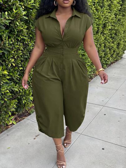 Veslaya 2026 Spring/Summer Plus Size Women's Casual Sleeveless Waist Drawstring Cropped Jumpsuit, Suitable For Music Festivals, Easter, Birthday Parties, Graduation, School, Daily Wear, Vacation, Cruise, Beach, Sunbathing, Wedding Guest, Commute, Brunch, Airport, Parties, Elegant Events, Dances