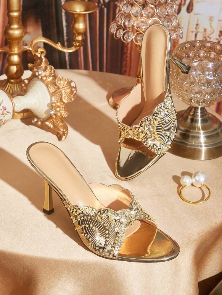 CUCCOO TILAWA Women's Rhinestone Decorated Elegant Luxurious Summer High Heel Sandals