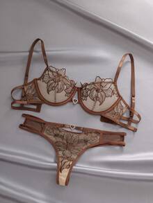 EmpressEnvy Bộ 2 áo ngực có dây điều chỉnh dành cho nữ kèm gọng hình trái tim - Cà phê nâu - Xem 3