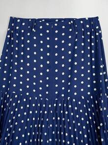 Falda midi casual/de trabajo con pliegues y estampado de lunares para mujer - Multicolor - Ver 5