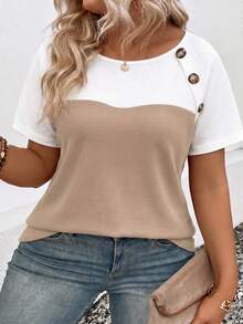 EMERY ROSE Camiseta casual versátil de talla grande con diseño de bloques de color, nueva llegada para primavera/verano para mujeres - Multicolor - Ver 5