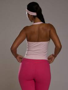 Musera Sport Halterneck Solid Colour Active Top Sports Workout Gym Girly Pilates Fitness Daily Casual Cherry On Top - Baby Pink - View 4