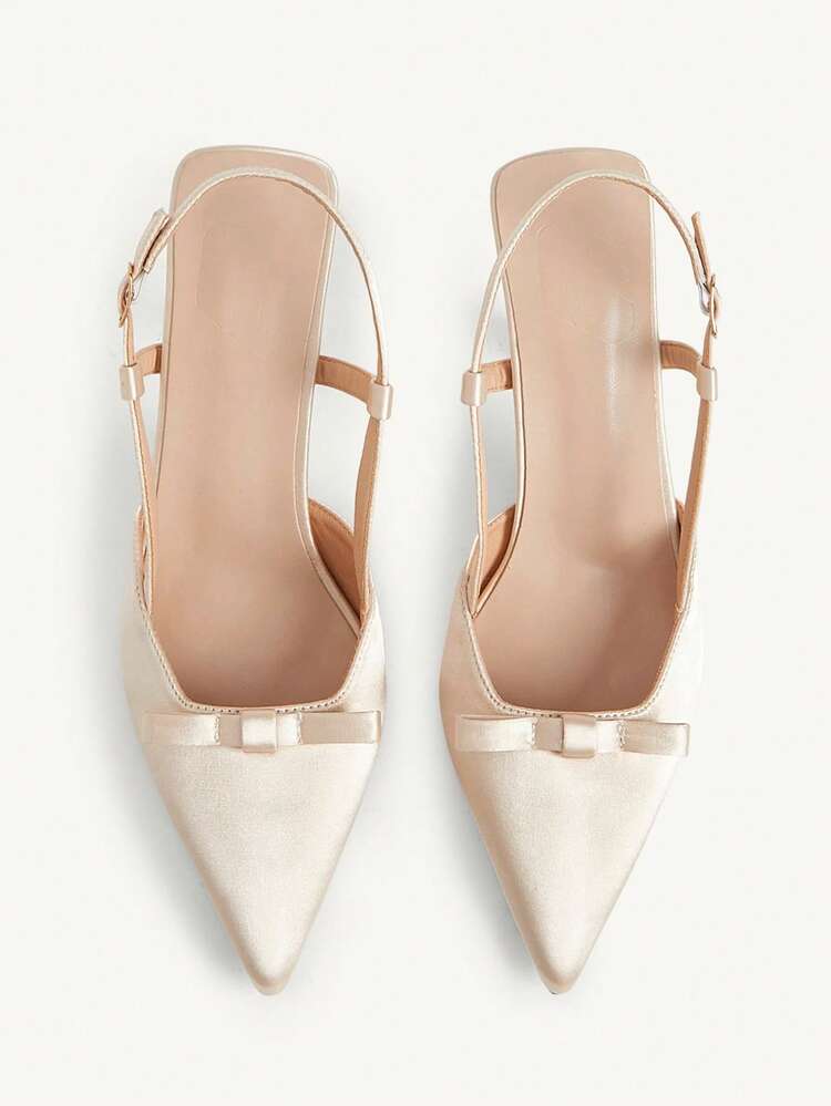 CUCCOO CHICEST Women's Faux Pearl Bow Decor Comfortable Versatile High Heel Pumps Summer Shoes Summer Break Easter Prom Heels For Christmas Elegant Shoes Wedding Shoes Summer Shoes Bride Shoes